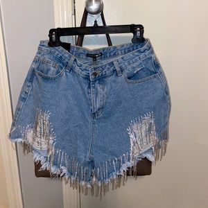 Fashion Nova Dripping Rhinestone Denim Short